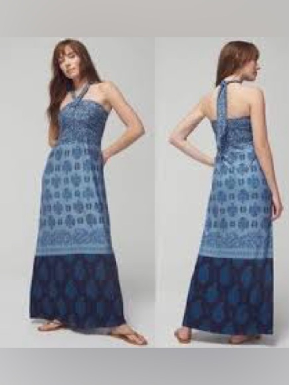 Soma Soft Jersey Halter Bra ‎ Blue Patterned Maxi Dress